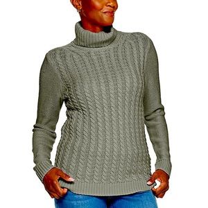 Size Large Grey Croft & Barrow Turtleneck Sweater Cable Knit